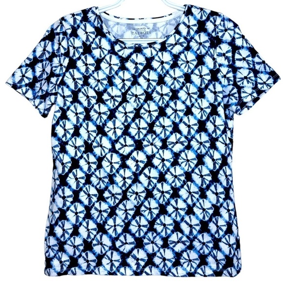 Talbots Petite PS Blue Tie Dye Print Short Sleeve Tee Casual Boho Chic - Picture 2 of 7